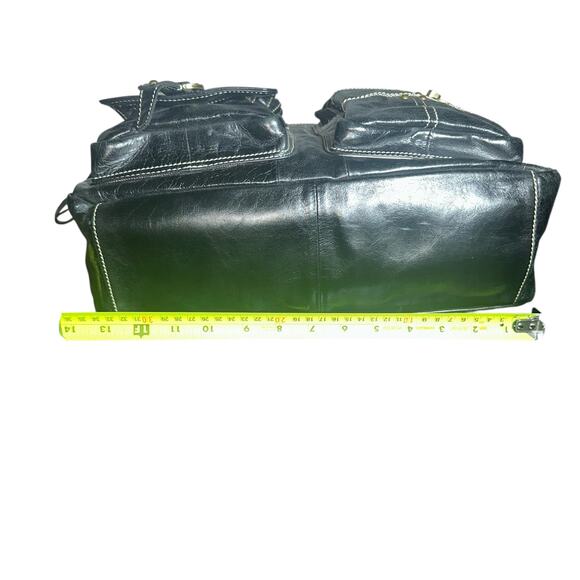 Joanel Black Leather Tote Bag with Front Pockets & Contrast Stitching - Picture 8 of 15